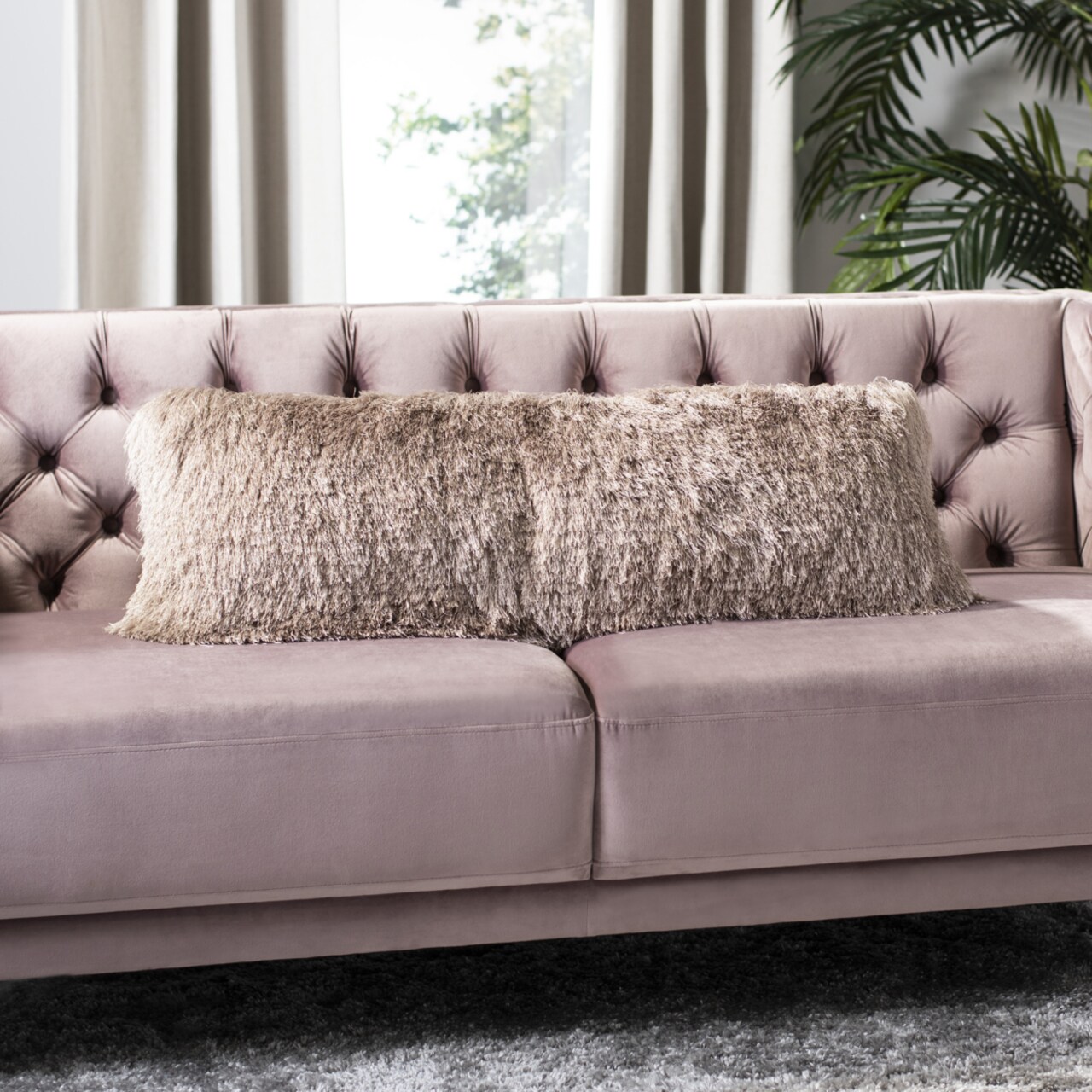 SAFAVIEH Chic Shag Pillow: Beige, Textured Glam Decor Home Decor Pillow Throw